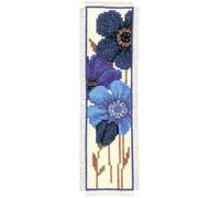 Vervaco De Point De Croix Compté Marque-Page DIY ANÉMONES BLEUES Kit Complet Loisir Créatif Adulte Cadeau De Lecture Broderie Débutant ca. 6 x 20 cm Cross Stitch