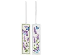 VERVACO De Point De Croix Compté Marque-Page DIY LAVANDE ET PAPILLONS, LOT DE 2 Kit Complet Loisir Créatif Adulte Cadeau De Lecture Broderie Débutant6 x 20 cm Cross Stitch