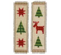 Vervaco De Point De Croix Compté Marque-Page DIY (lot de 2) ARBRES DE NOËL À DAMIER Kit Complet Loisir Créatif Adulte Cadeau De Lecture Broderie Débutant ca. 6 x 20 cm Cross Stitch