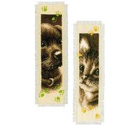 Vervaco De Point De Croix Compté Marque-Page DIY (lot de 2) CHAT ET CHIEN Kit Complet Loisir Créatif Adulte Cadeau De Lecture Broderie Débutant ca. 6 x 20 cm Cross Stitch