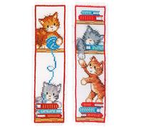 VERVACO De Point De Croix Compté Marque-Page DIY (Lot de 2) Chatons LUDIQUES Kit Complet Loisir Créatif Adulte Cadeau De Lecture Broderie Débutant ca. 6 x 20 cm Cross Stitch, Fabric, Multicolore