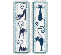 Vervaco De Point De Croix Compté Marque-Page DIY (lot de 2) CHATS ESPIÈGLES Kit Complet Loisir Créatif Adulte Cadeau De Lecture Broderie Débutant ca. 6 x 20 cm Cross Stitch