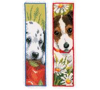 VERVACO De Point De Croix Compté Marque-Page DIY (lot de 2) CHIENS Kit Complet Loisir Créatif Adulte Cadeau De Lecture Broderie Débutant ca. 6 x 20 cm Cross Stitch