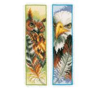 Vervaco Kit de point de croix marque-page Chouette et Aigle – lot de 2, complet, débutant 6x20 cm