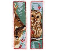 VERVACO De Point De Croix Compté Marque-Page DIY (Lot de 2) Chouette ET CERF Kit Complet Loisir Créatif Adulte Cadeau De Lecture Broderie Débutant ca. 6 x 20 cm Cross Stitch, Fabric, Multicolore