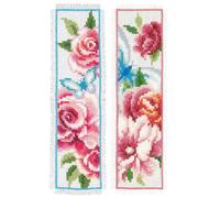 Vervaco De Point De Croix Compté Marque-Page DIY (lot de 2) FLEURS ET PAPILLONS I Kit Complet Loisir Créatif Adulte Cadeau De Lecture Broderie Débutant ca. 6 x 20 cm Cross Stitch
