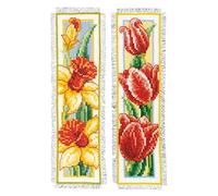 VERVACO De Point De Croix Compté Marque-Page DIY (lot de 2) FLEURS Kit Complet Loisir Créatif Adulte Cadeau De Lecture Broderie Débutant ca. 6 x 20 cm Cross Stitch