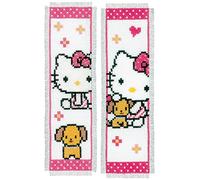 Vervaco De Point De Croix Compté Marque-Page DIY (lot de 2) HELLO KITTY AVEC UN CHIEN Kit Complet Loisir Créatif Adulte Cadeau De Lecture Broderie Débutant ca. 6 x 20 cm Cross Stitch