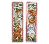 VERVACO De Point De Croix Compté Marque-Page DIY (lot de 2) LAPIN ET ÉCUREUIL Kit Complet Loisir Créatif Adulte Cadeau De Lecture Broderie Débutant ca. 6 x 20 cm Cross Stitch