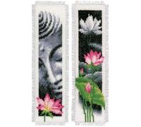 Vervaco De Point De Croix Compté Marque-Page DIY (lot de 2) LOTUS & BOUDDHA Kit Complet Loisir Créatif Adulte Cadeau De Lecture Broderie Débutant ca. 6 x 20 cm Cross Stitch