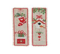 Vervaco De Point De Croix Compté Marque-Page DIY (lot de 2) MOTIFS DE NOEL Kit Complet Loisir Créatif Adulte Cadeau De Lecture Broderie Débutant ca. 6 x 20 cm Cross Stitch