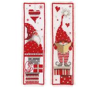 Vervaco De Point De Croix Compté Marque-Page DIY (lot de 2) NOËL LUTINS Kit Complet Loisir Créatif Adulte Cadeau De Lecture Broderie Débutant ca. 6 x 20 cm Cross Stitch