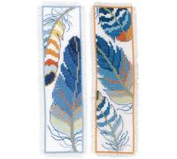 Vervaco De Point De Croix Compté Marque-Page DIY (lot de 2) PLUMES BLEUES Kit Complet Loisir Créatif Adulte Cadeau De Lecture Broderie Débutant ca. 6 x 20 cm Cross Stitch