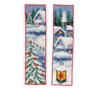 Vervaco – Kit point de croix marque-page Villages d'Hiver – lot de 2, kit complet débutant 6×20 cm