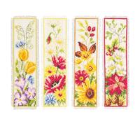 VERVACO De Point De Croix Compté Marque-Page DIY (lot de 4) 4 SAISONS Kit Complet Loisir Créatif Adulte Cadeau De Lecture Broderie Débutant ca. 6 x 20 cm Cross Stitch