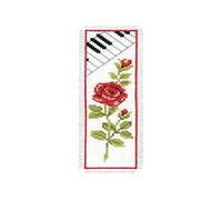 Vervaco De Point De Croix Compté Marque-Page DIY ROSE AVEC CLAVIER PIANO Kit Complet Loisir Créatif Adulte Cadeau De Lecture Broderie Débutant ca. 6 x 20 cm Cross Stitch