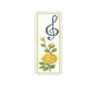 Vervaco De Point De Croix Compté Marque-Page DIY ROSE AVEC CLÉ DE SOL Kit Complet Loisir Créatif Adulte Cadeau De Lecture Broderie Débutant ca. 6 x 20 cm Cross Stitch