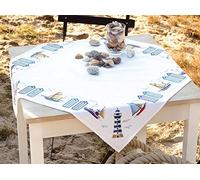 Vervaco De Point De Croix Compté Nappe À LA MER Broderie Kit Complet Adulte Loisir Créatif Maison Decoration Manuelle Table Cadeou DIY ca. 80 x 80 cm Cross Stitch Embroidery