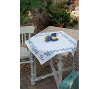 Vervaco De Point De Croix Compté Nappe TIGES BLEUS Broderie Kit Complet Adulte Loisir Créatif Maison Decoration Manuelle Table Cadeou DIY ca. 80 x 80 cm Cross Stitch Embroidery