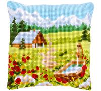 Vervaco Kit de point de croix pour coussin Prairie de Montagne complet 40 x 40 cm – design #3
