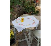 Vervaco Fleurs et Lavande Kit de Broderie, Nappe, Coton, Blanc, 80 x 80 cm