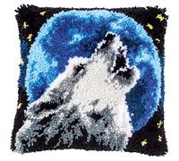 VERVACO Gancho De Pestillo Cojin Decorativo Loup DIY Manualidades Adultos Set Creativo Regalo Bordado Kit Principiantes ca. 40 x 40 cm Latch Hook Embroidery Point noué, Cotton, Multicolore