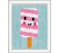 VERVACO Kit Broderie Point Lancé Canevas Kit Complet Debutant Motif CRÈME GLACÉE Debutant Deco Activité Éducative Decoration Manuelle DIY Set Artiste ca. 12,5 x 16 cm Beginner Crafts Embroidery