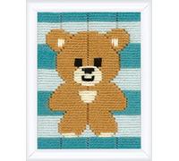 Vervaco Kit Broderie Point Lancé Canevas Kit Complet Debutant Motif PETIT OURS Debutant Deco Activité Éducative Decoration Manuelle DIY Set Artiste ca. 12,5 x 16 cm Beginner Crafts Embroidery