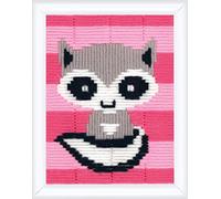 Vervaco Kit Broderie Point Lancé Canevas Kit Complet Debutant Motif RATON LAVEUR Debutant Deco Activité Éducative Decoration Manuelle DIY Set Artiste ca. 12,5 x 16 cm Beginner Crafts Embroidery