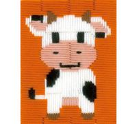 Vervaco Kit Broderie Point Lancé Canevas Kit Complet Debutant Motif VACHE Debutant Deco Activité Éducative Decoration Manuelle DIY Set Artiste ca. 12,5 x 16 cm Beginner Crafts Embroidery