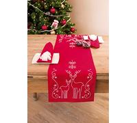 Vervaco Kit Broderie Pré-Imprimé Chemin De Table CERFS ET CRISTAUX DE GLACE Complet Set DIY Adulte Decoration Manuelle Loisir Créatif Cadeau Femme ca. 30 x 105 cm Embroidery Patron