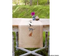 Vervaco Kit Broderie Pré-Imprimé Chemin De Table CHATS ESPIÈGLES Complet Set DIY Adulte Decoration Manuelle Loisir Créatif Cadeau Femme ca. 40 x 100 cm Embroidery Patron