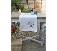Vervaco Kit Broderie Pré-Imprimé Chemin De Table Fleurs Complet Set DIY Adulte Decoration Manuelle Loisir Créatif Cadeau Femme ca. 40 x 100 cm Embroidery Patron, Coton, Multicolore, 2 Pièces