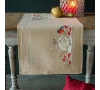VERVACO Kit Broderie Pré-Imprimé Chemin De Table LIÈVRE DES NEIGES ET BOUVREUIL Complet Set DIY Adulte Decoration Manuelle Loisir Créatif Cadeau Femmeca. 40 x 100 cm Embroidery Patron