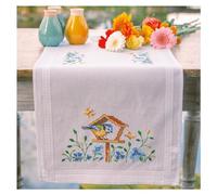 VERVACO Kit Broderie Pré-Imprimé Chemin De Table MAISONS D'OISEAUX Complet Set DIY Adulte Decoration Manuelle Loisir Créatif Cadeau Femme ca. 40 x 100 cm Embroidery Patron