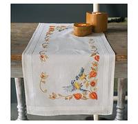 Vervaco Kit Broderie Pré-Imprimé Chemin De Table MÉSANGES ET ALKÉKENGE Complet Set DIY Adulte Decoration Manuelle Loisir Créatif Cadeau Femme ca. 40 x 100 cm Embroidery Patron, Coton, Multicolore