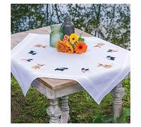 VERVACO Kit Broderie Pré-Imprimé Nappe CHIENS Complet Set DIY Adulte Decoration Table Manuelle Loisir Créatif Cadeau Femmeca. 80 x 80 cm Embroidery Patron