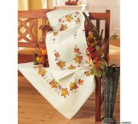 Vervaco Kit Broderie Pré-Imprimé Nappe FEUILLES D'AUTOMNE Complet Set DIY Adulte Decoration Table Manuelle Loisir Créatif Cadeau Femme ca. 80 x 80 cm Embroidery Patron
