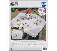VERVACO Kit Broderie Pré-Imprimé Nappe FLEURS DE PRINTEMPS Complet Set DIY Adulte Decoration Table Manuelle Loisir Créatif Cadeau Femmeca. 80 x 80 cm Embroidery Patron