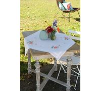 Vervaco Kit Broderie Pré-Imprimé Nappe FLEURS DE PRINTEMPS ET PAPILLONS Complet Set DIY Adulte Decoration Table Manuelle Loisir Créatif Cadeau Femme ca. 80 x 80 cm Embroidery Patron