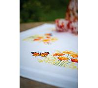 VERVACO Kit Broderie Pré-Imprimé Nappe Fleurs Orange ET Papillons Complet Set DIY Adulte Decoration Table Manuelle Loisir Créatif Cadeau Femme ca. 80 x 80 cm Embroidery Patron, Coton, Multicolore