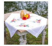 Vervaco Kit Broderie Pré-Imprimé Nappe Fleurs Tropicales Complet Set DIY Adulte Decoration Table Manuelle Loisir Créatif Cadeau Femme ca. 80 x 80 cm Embroidery Patron