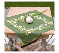 VERVACO Kit Broderie Pré-Imprimé Nappe FLORAL BLANC Complet Set DIY Adulte Decoration Table Manuelle Loisir Créatif Cadeau Femmeca. 72 x 72 cm Embroidery Patron
