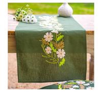 VERVACO Kit Broderie Pré-Imprimé Nappe FLORAL BLANC Complet Set DIY Adulte Decoration Table Manuelle Loisir Créatif Cadeau Femmeca. 35 x 95 cm Embroidery Patron