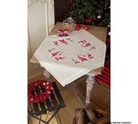 Vervaco Kit Broderie Pré-Imprimé Nappe GNÔMES DE NOËL Complet Set DIY Adulte Decoration Table Manuelle Loisir Créatif Cadeau Femme ca. 80 x 80 cm Embroidery Patron