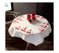 Vervaco Kit Broderie Pré-Imprimé Nappe GNOMES DE NOËL Complet Set DIY Adulte Decoration Table Manuelle Loisir Créatif Cadeau Femme ca. 80 x 80 cm Embroidery Patron