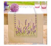 VERVACO Kit Broderie Pré-Imprimé Nappe LAVANDE Complet Set DIY Adulte Decoration Table Manuelle Loisir Créatif Cadeau Femmeca. 35 x 95 cm Embroidery Patron