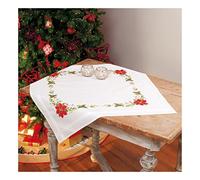 Vervaco Kit Broderie Pré-Imprimé Nappe POINSETTIAS Complet Set DIY Adulte Decoration Table Manuelle Loisir Créatif Cadeau Femme ca. 80 x 80 cm Embroidery Patron