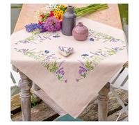 VERVACO Kit Broderie Pré-Imprimé Nappe SPLENDEUR DU JARDIN LILAS Complet Set DIY Adulte Decoration Table Manuelle Loisir Créatif Cadeau Femme ca. 77 x 77 cm Embroidery Patron