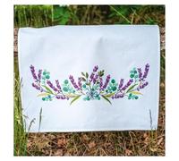 Vervaco Kit Broderie Pré-Imprimé Torchons LAVANDE Complet Set DIY Adulte Decoration Table Manuelle Loisir Créatif Cadeau Femme ca. 46 x 71 cm Embroidery Patron